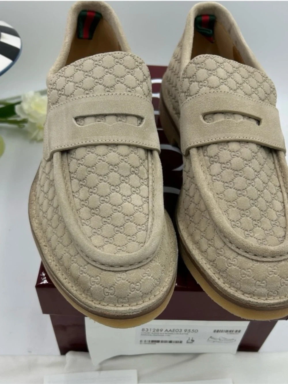 Gucci suede GG monogram web loafers size 11 fits 11.5 US made in Italy